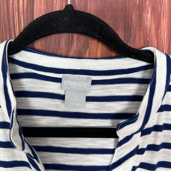 Chicos Womens Blue White Stripe tunic Tank Top Cotton Modal Size 1 / Medium - Picture 5 of 6